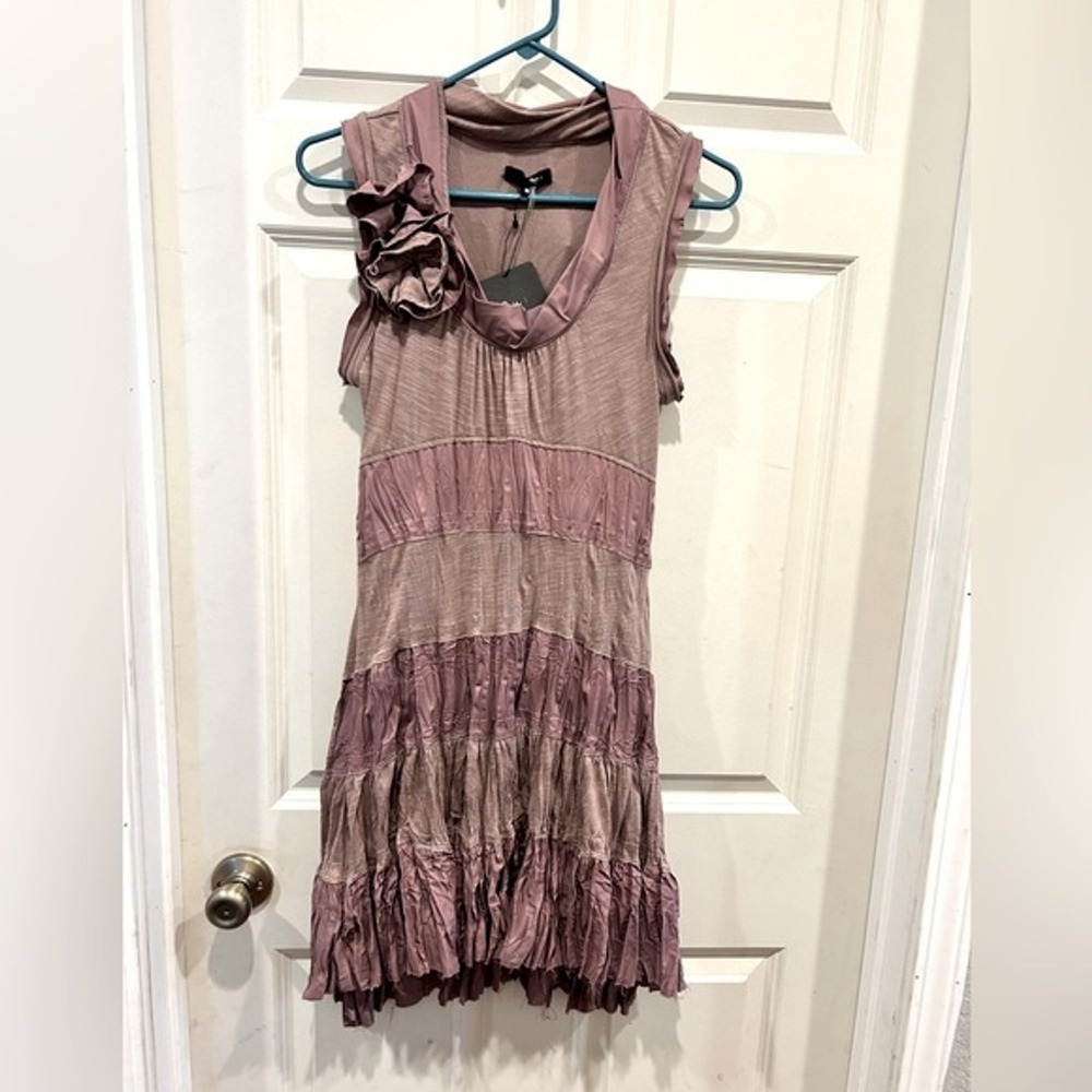 Ryu Mauve Tiered Ruffle Mini Dress NWT Whimsigoth Fairycore Rosette Size Medium